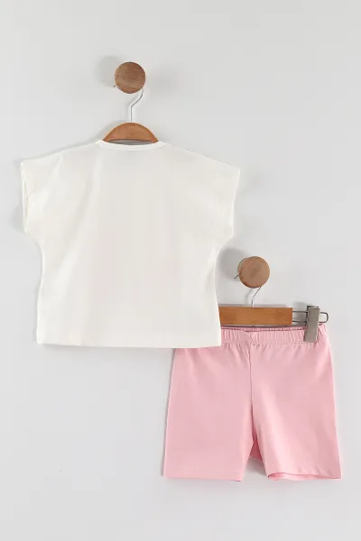 Pembe (0-4 Yaş) Çiçek Baskılı Şortlu Kız Çocuk Yazlık Takım 459797