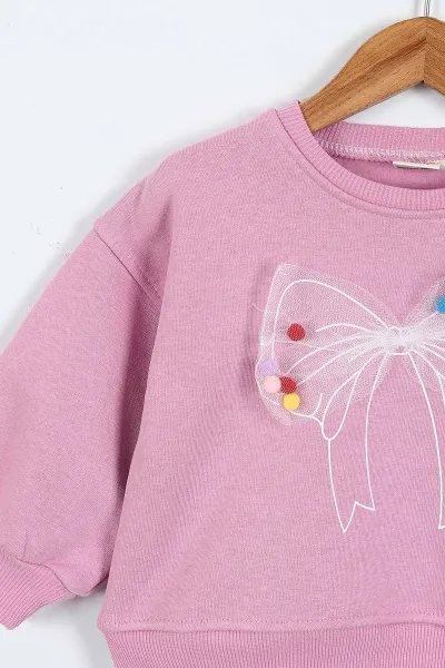 Pembe (0-4 Yaş) Fiyonk Detaylı  3  İp Şardonlu Kız Çocuk Sweatshirt 415017