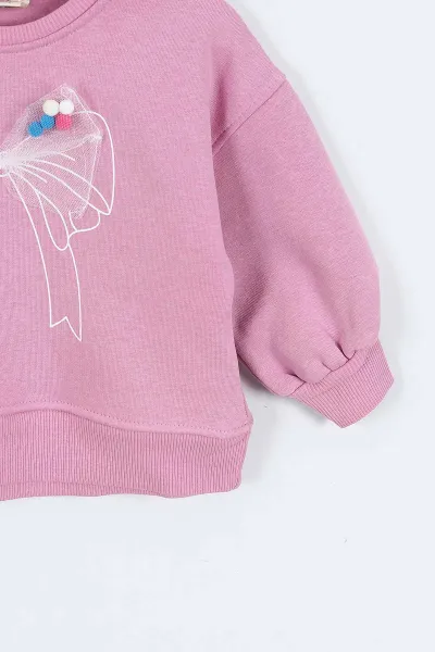 Pembe (0-4 Yaş) Fiyonk Detaylı  3  İp Şardonlu Kız Çocuk Sweatshirt 415017
