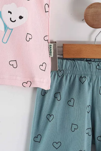 Pembe (0-4 Yaş) Ice Cream Baskılı  Tişörtlü ve Şortlu Kız Çocuk Yazlık Takım 468399