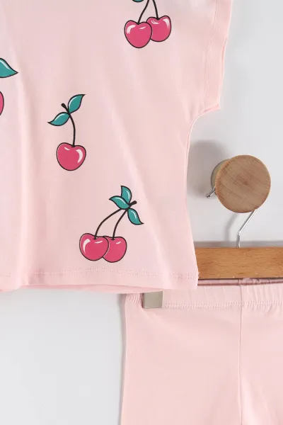 Pembe (0-4 Yaş)Kiraz Baskılı Tişörtlü Taytlı Kız Çocuk 2'li Takım 457211