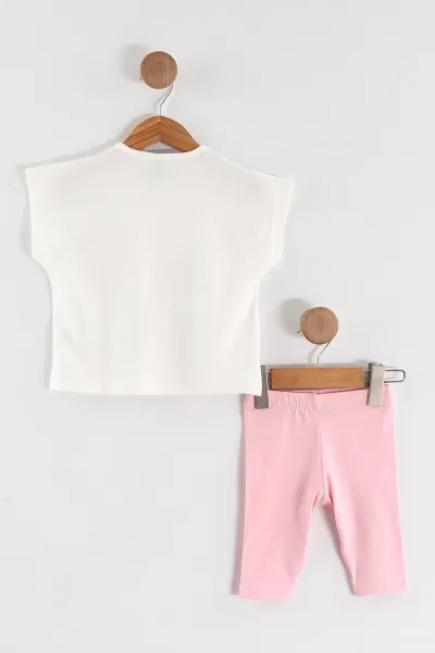 Pembe (0-4 Yaş)Palmiye Baskılı Taytlı Kız Çocuk Yazlık Takım 459820