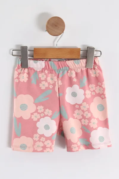 Pembe (0-4 Yaş)Papatya  Baskılı Şortlu Kız Çocuk Yazlık Takım 459807