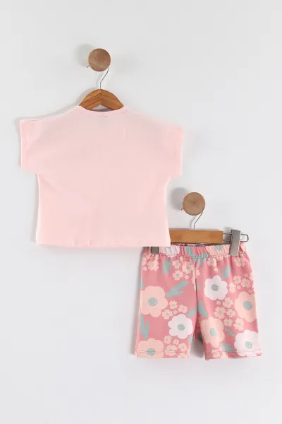Pembe (0-4 Yaş)Papatya  Baskılı Şortlu Kız Çocuk Yazlık Takım 459807