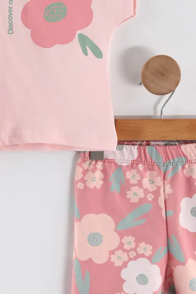 Pembe (0-4 Yaş)Papatya  Baskılı Şortlu Kız Çocuk Yazlık Takım 459807