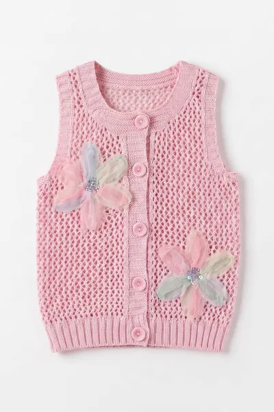 Pembe (0-5 Yaş) Ajurlu Çiçekli Kız Çocuk Yelek 474261