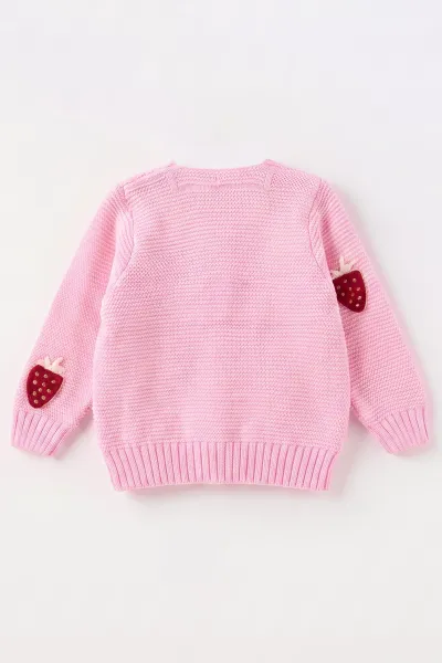 Pembe (0-5 Yaş) Çilek Nakışlı Düğmeli Kız Çocuk Hırka 474408