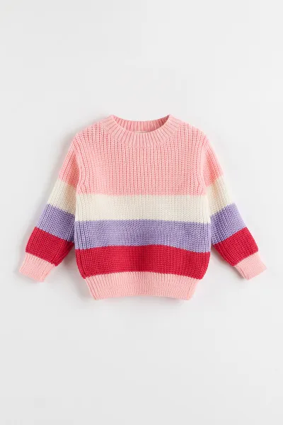 Pembe (0-5 Yaş)  Çizgili Model Selanik Örme Triko Kız Çocuk &Bebek Kazak 474890