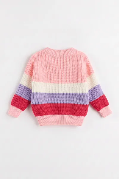 Pembe (0-5 Yaş)  Çizgili Model Selanik Örme Triko Kız Çocuk &Bebek Kazak 474890