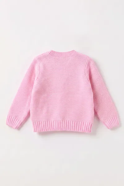Pembe (0-5 Yaş) Mantar Figürlü Düğmeli Kız Çocuk Hırka 474394