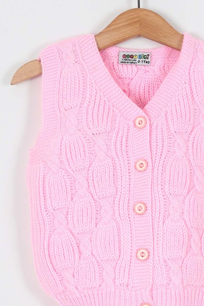 Pembe (0-5 Yaş) Saçlı Selanik Düğmeli Kız Çocuk Hırka Yelek 197423