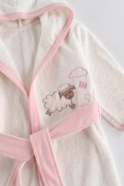 Pembe (0-6 Ay)  4 Parça Kuzu Nakışlı   Kız Bebek Kutulu  Bornoz Seti 476648