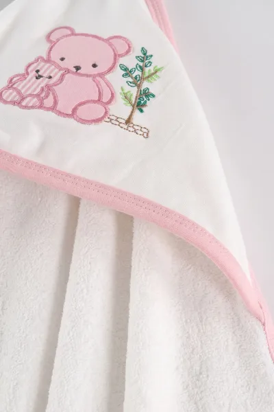 Pembe (0-6 Ay)  Ağaçlı Ayıcık Nakışlı Bebek Havlu Takım 476275