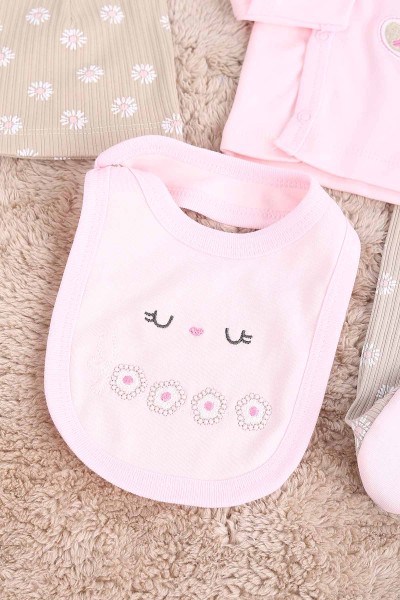 Pembe (0-6 Ay) Ayı Nakışlı Çıtçıtlı 4 Lü Zıbın Takımı 171467
