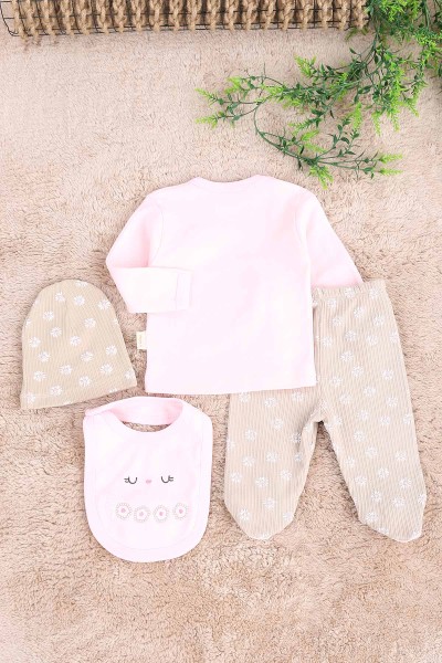 Pembe (0-6 Ay) Ayı Nakışlı Çıtçıtlı 4 Lü Zıbın Takımı 171467