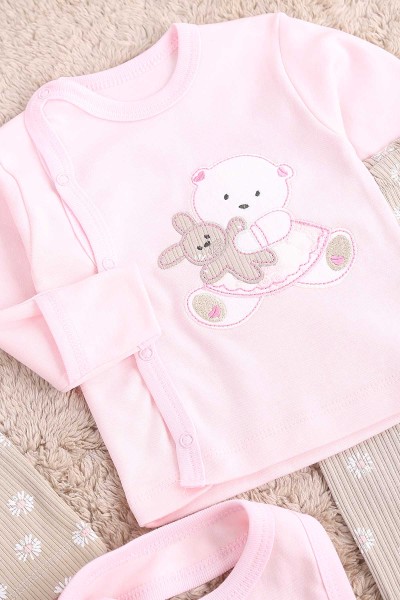 Pembe (0-6 Ay) Ayı Nakışlı Çıtçıtlı 4 Lü Zıbın Takımı 171467
