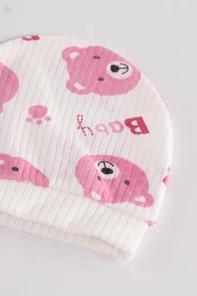 Pembe (0-6 Ay) Koala Baskılı Patikli Şapkalı  Raporlu Bebek Zıbın Seti 477329