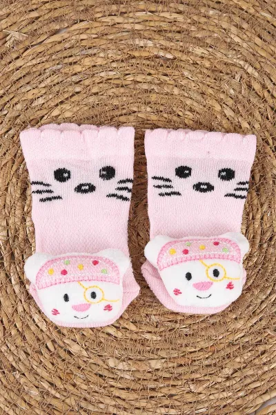 Pembe (0-6 Ay) Oyuncak Nakışlı Kız Bebek Çorap 467494
