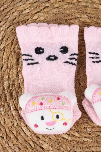 Pembe (0-6 Ay) Oyuncak Nakışlı Kız Bebek Çorap 467494