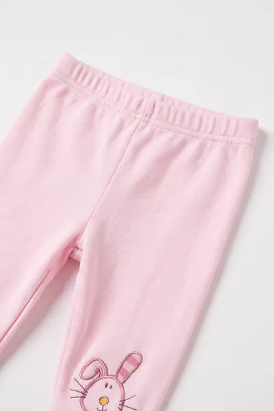Pembe (0-6 Ay) Tavşan Nakışlı Penye Bebek Zıbın Seti 500431