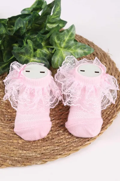 Pembe (0-6 Ay) Tüllü Kız Bebek Çorap 467504