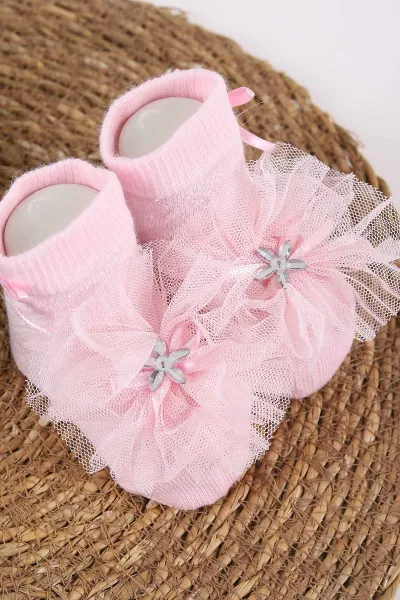 Pembe (0-6 Ay)Tül Aksesuarlı Kız Bebek Çorap 445948