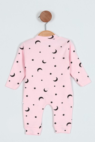Pembe (0-9 Ay) Ay Yıldız Desenli Çıtçıtlı Kız Bebe Tulum 203406