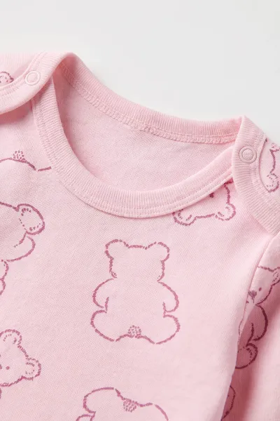 Pembe (0-9 Ay) Ayı Desenli Bebek Çıtçıtlı Badi 482278