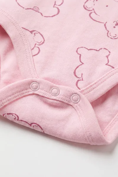 Pembe (0-9 Ay) Ayı Desenli Bebek Çıtçıtlı Badi 482278