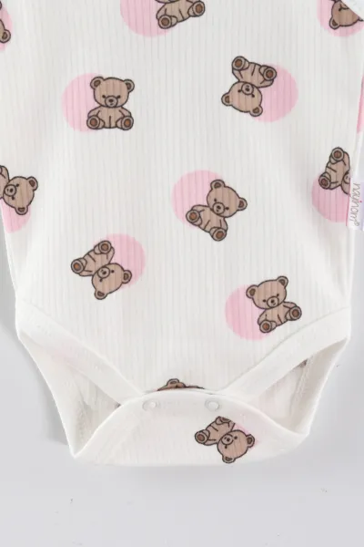 Pembe (0-9 Ay) Ayıcık Baskılı Puantiye Desen Unisex Bebek Çıtçıtlı Badi 441437