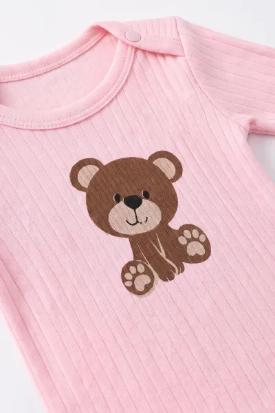 Pembe (0-9 Ay) Ayıcık Baskılı  Raporlu  Bebek Takım 480474