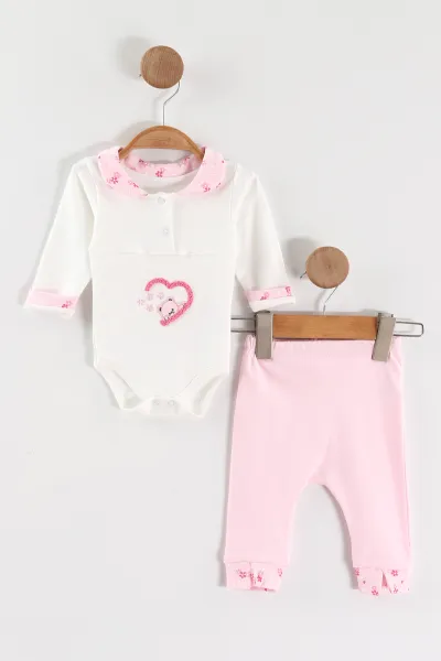 Pembe (0-9 Ay) Ayıcık Nakışlı  Zıbınlı Triko Hırkalı Kız Bebek 3'lü Takım 456389