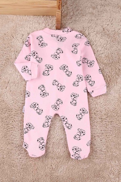 Pembe (0-9 Ay) Benekli Köpek Baskılı Çıtçıtlı Patikli Kız Bebe Tulum 180094