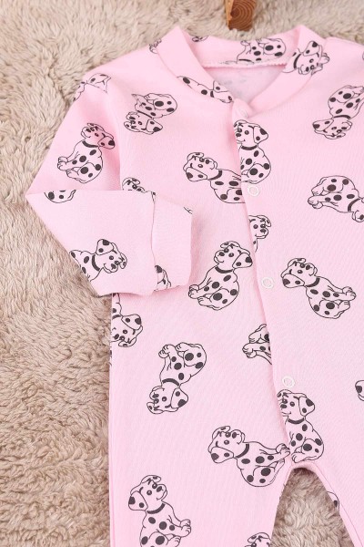 Pembe (0-9 Ay) Benekli Köpek Baskılı Çıtçıtlı Patikli Kız Bebe Tulum 180094