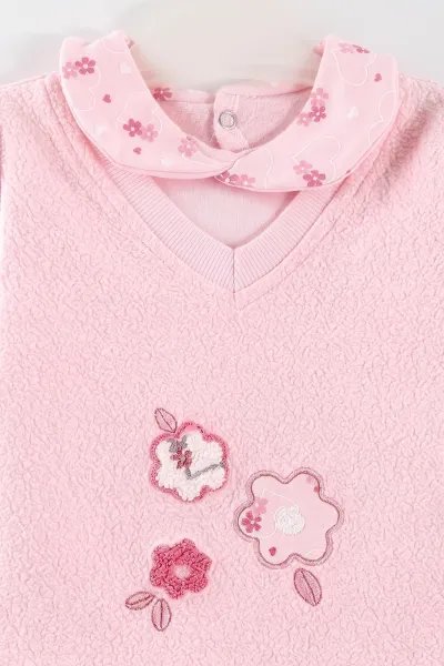 Pembe (0-9 Ay) Çiçek Nakışlı Bebe Yaka Kız Bebek 2'li Takım 477051