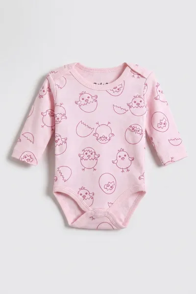 Pembe (0-9 Ay) Civciv Desenli Bebek Çıtçıtlı Badi 482316