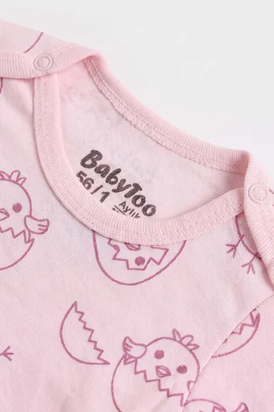 Pembe (0-9 Ay) Civciv Desenli Bebek Çıtçıtlı Badi 482316