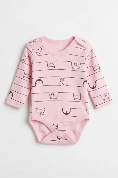 Pembe (0-9 Ay) Çizgili Hayvan Desenli Bebek Çıtçıtlı Badi 482292