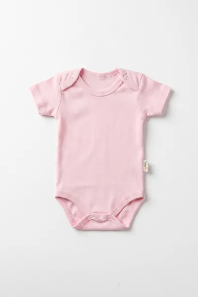 Pembe (0-9 Ay) Düz Kısa Kol Bebek Çıtçıtlı Badi 482345