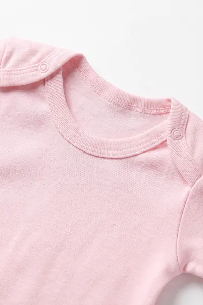 Pembe (0-9 Ay) Düz Kısa Kol Bebek Çıtçıtlı Badi 482345