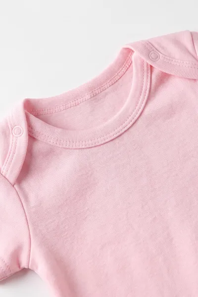 Pembe (0-9 Ay )  Düz   Kısa Kol  Bebek & Çocuk Çıtçıtlı Badi 480413