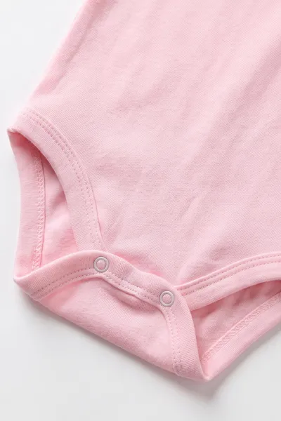Pembe (0-9 Ay )  Düz   Kısa Kol  Bebek & Çocuk Çıtçıtlı Badi 480413