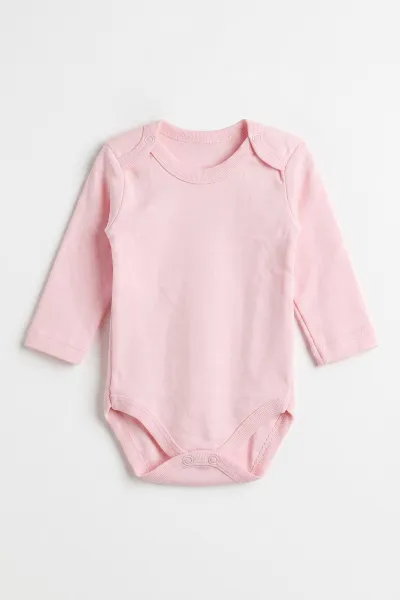 Pembe (0-9 Ay) Düz Uzun Kol Bebek Çıtçıtlı Badi 482322