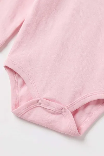 Pembe (0-9 Ay )  Düz   Uzun Kollu   Bebek & Çocuk Çıtçıtlı Badi 480345