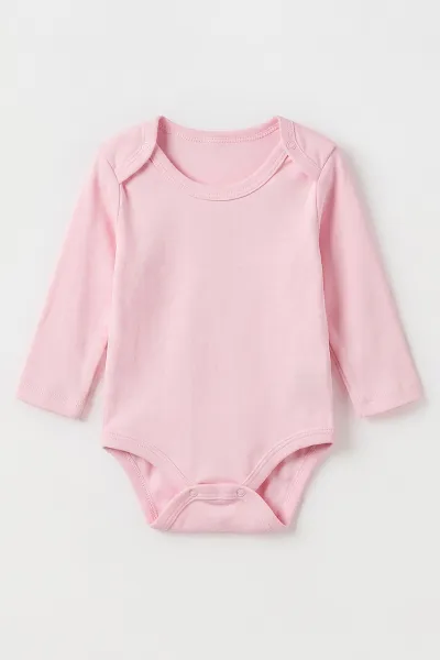 Pembe (0-9 Ay )  Düz   Uzun Kollu   Bebek & Çocuk Çıtçıtlı Badi 480345
