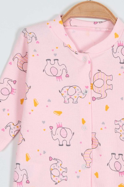 Pembe (0-9 Ay) Kalpli Fil Baskılı Çıtçıtlı Kız Bebe Tulum 203364