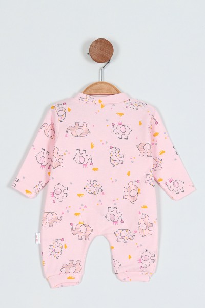 Pembe (0-9 Ay) Kalpli Fil Baskılı Çıtçıtlı Kız Bebe Tulum 203364