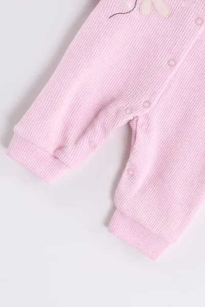 Pembe (0-9 Ay)  Kelebek Nakışlı Waffle Kumaş Çıtçıtlı Şapkalı Kız Bebek Tulum 487000
