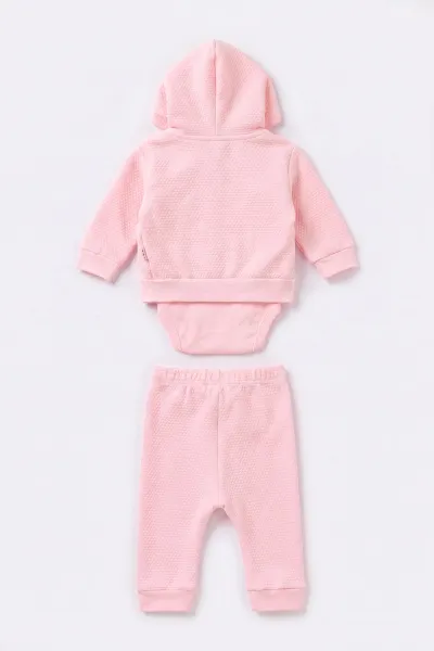 Pembe (0-9 Ay) Kuzu Nakışlı Zıbınlı Hırkalı 3'lü Kız Bebek Takım 475959