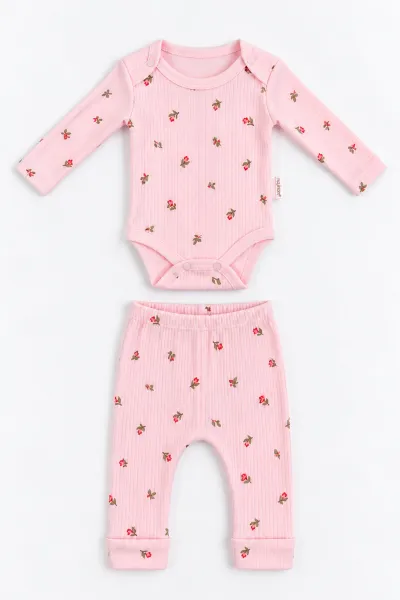 Pembe (0-9 Ay) Lale Baskılı  Raporlu    Kız Bebek Takım 480499